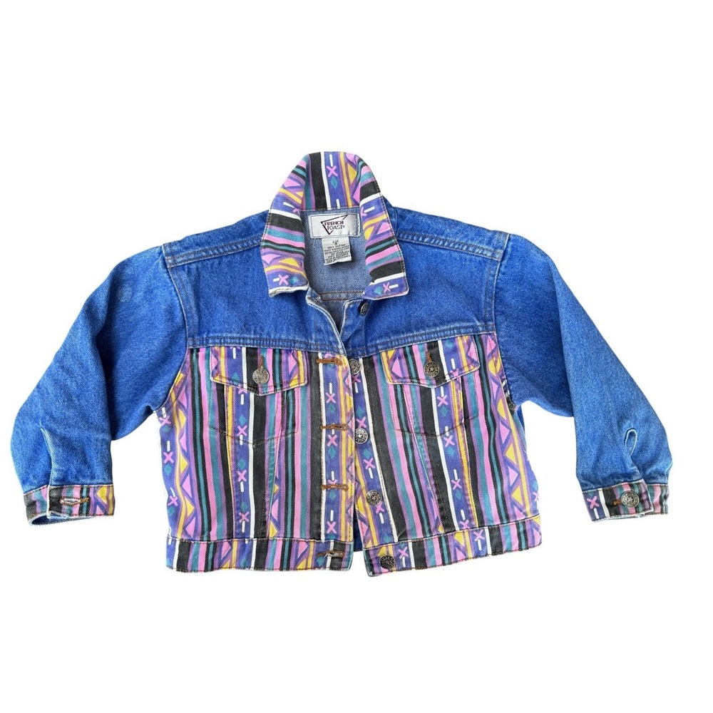 Vintage French Toast 90's Girls‎ Denim Jean Jacket Size 4 Colorful Southwest